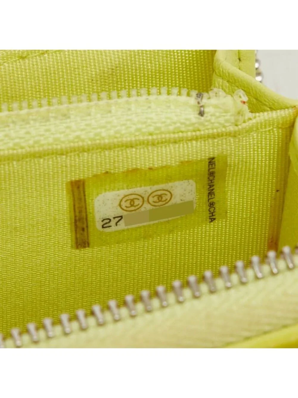 Chanel CC Logo Quilted Zip Around Wallet Black Yellow Leather